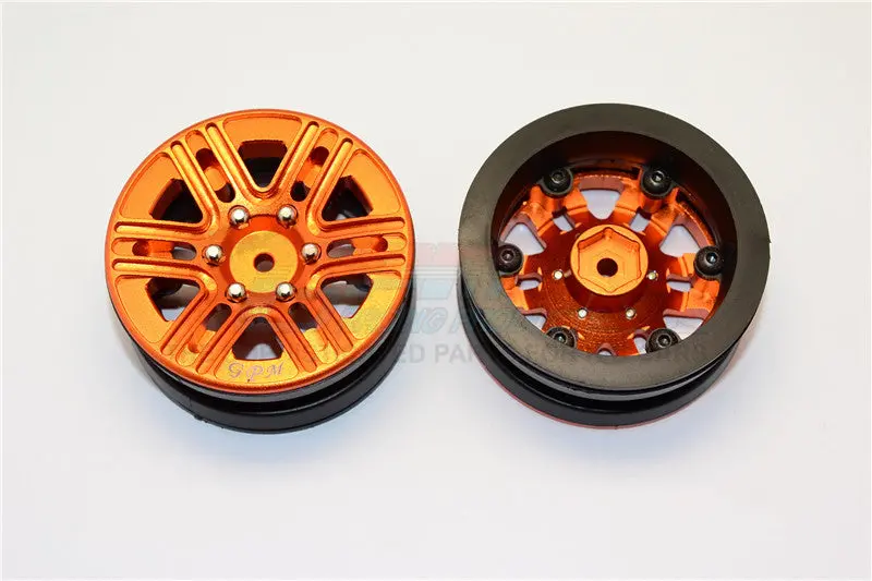 6 Spoke Mag Simulation Wheels In Silver Screws With 1.9" Aluminum Rim - 1Pr Orange 1