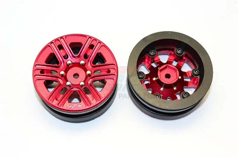 6 Spoke Mag Simulation Wheels In Silver Screws With 1.9" Aluminum Rim - 1Pr Red 1