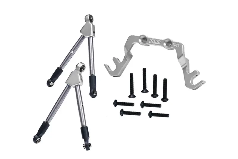 7075 Aluminum Alloy Front Tie Rods With Stabilizer For C Hub For Traxxas 1/10 Slash 4X4 Lcg-68086-21 Upgrades - Silver 1