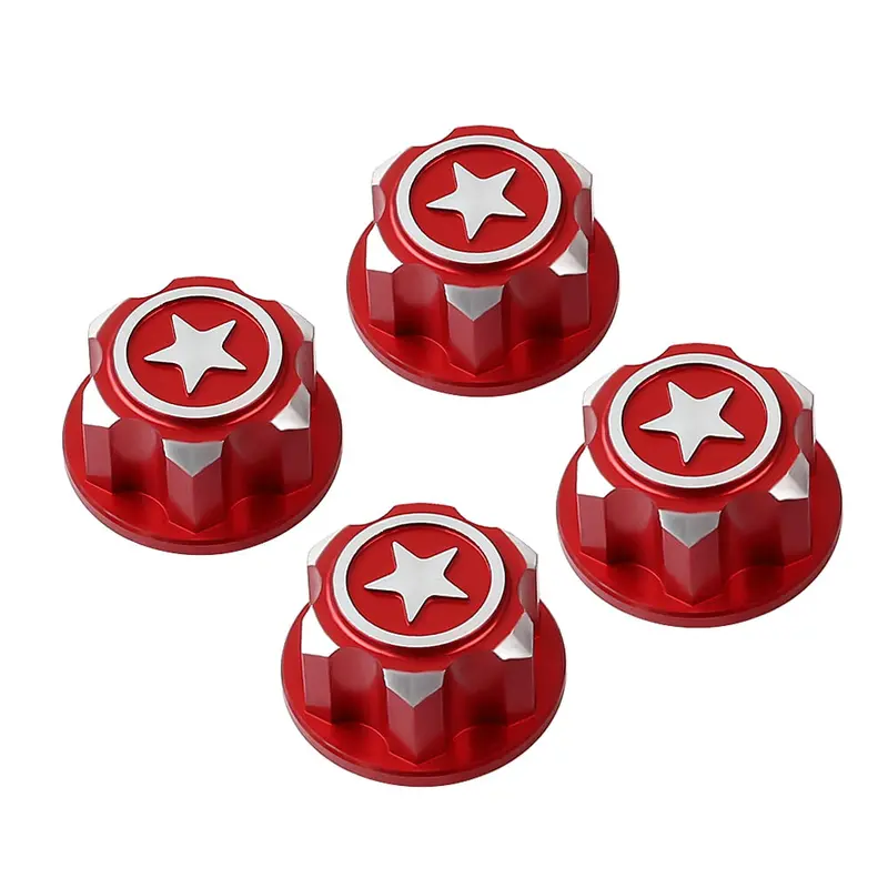 Aluminium 17Mm Hex Wheel Nut Center Cap For 1:8 Off-Road Rc Car Monster Truck Traxxas X-Maxx Summit E-Revo - 4Pc Red 1