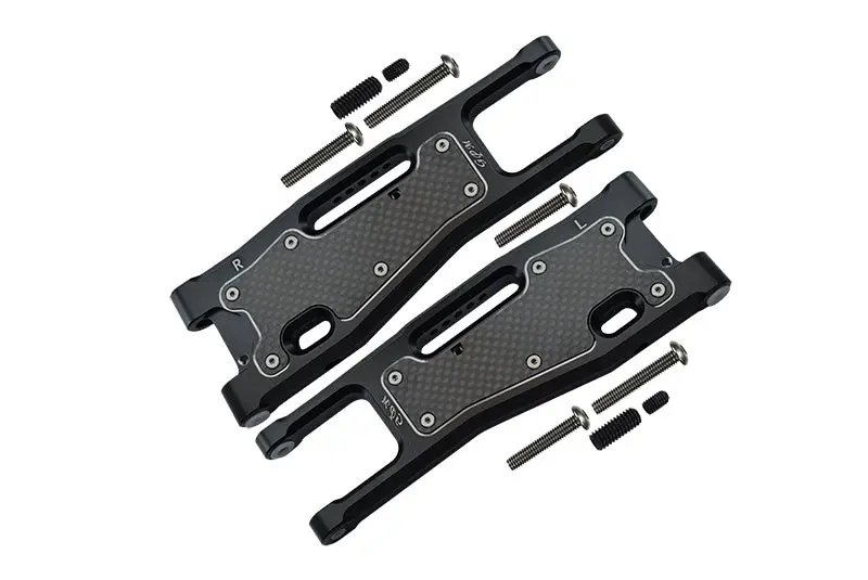 Aluminium 6061-T6 Front Lower Arms + Carbon Fibre Dust-Proof Protection Plate For Traxxas 1/8 4Wd Sledge Monster Truck 95076-4 - 25Pc Set Black 1