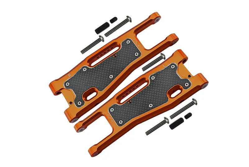 Aluminium 6061-T6 Front Lower Arms + Carbon Fibre Dust-Proof Protection Plate For Traxxas 1/8 4Wd Sledge Monster Truck 95076-4 - 25Pc Set Orange 1