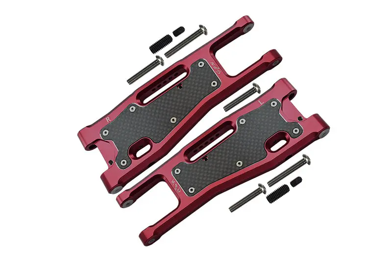 Aluminium 6061-T6 Front Lower Arms + Carbon Fibre Dust-Proof Protection Plate For Traxxas 1/8 4Wd Sledge Monster Truck 95076-4 - 25Pc Set Red 1