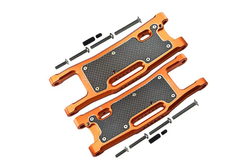 Aluminium 6061-T6 Rear Lower Arms + Carbon Fibre Dust-Proof Protection Plate For Traxxas 1/8 4Wd Sledge Monster Truck 95076-4 - 28Pc Set Orange 1