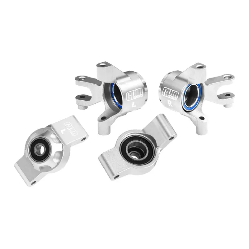 Aluminium 7075 Alloy Front Steering Blocks & Rear Hub Stub Axle Carriers With Oversize Bearing For Traxxas 1:16 Mini Maxx 4Wd 107154-1 / Mini Xrt Vxl-3S 108076-1 Monster Truck Upgrades - Silver 1