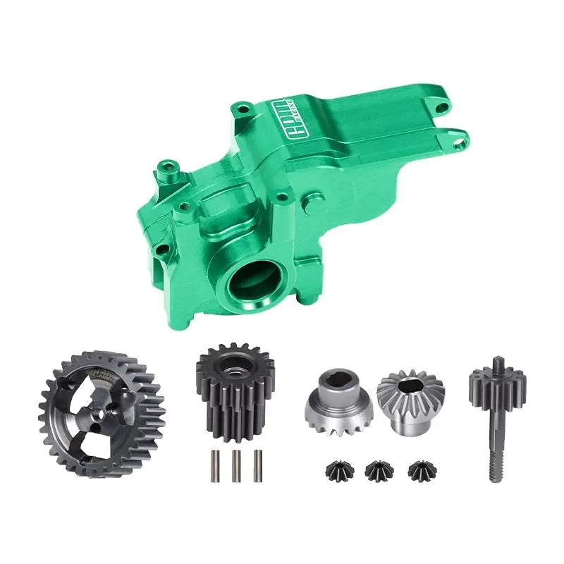 Aluminium 7075 Alloy Transmission Case + 40Cr Steel Transmission Gear Set For Losi 1:24 Micro-B 2Wd Buggy Rtr-Los00007 / 1:28 Micro-T 2S 2Wd Rtr Stadium Truck-Los-1392 Upgrades - Green 1