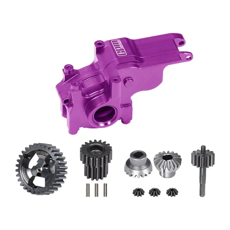 Aluminium 7075 Alloy Transmission Case + 40Cr Steel Transmission Gear Set For Losi 1:24 Micro-B 2Wd Buggy Rtr-Los00007 / 1:28 Micro-T 2S 2Wd Rtr Stadium Truck-Los-1392 Upgrades - Purple 1