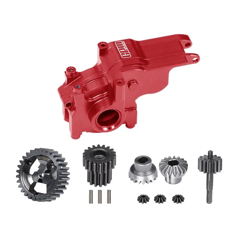 Aluminium 7075 Alloy Transmission Case + 40Cr Steel Transmission Gear Set For Losi 1:24 Micro-B 2Wd Buggy Rtr-Los00007 / 1:28 Micro-T 2S 2Wd Rtr Stadium Truck-Los-1392 Upgrades - Red 1