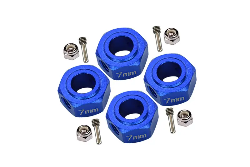 Aluminium Hex Adapter (12Mmx7mm) For Arrma 1:10 Granite / Big Rock 3S / Big Rock V3 3S / Vorteks 3S / Senton 3S / 1:8 Vendetta 3S - 4Pc Set Blue 1