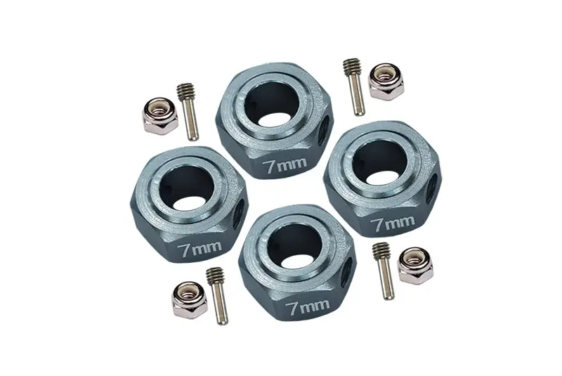 Aluminium Hex Adapter (12Mmx7mm) For Arrma 1:10 Granite / Big Rock 3S / Big Rock V3 3S / Vorteks 3S / Senton 3S / 1:8 Vendetta 3S - 4Pc Set Gray Silver 1