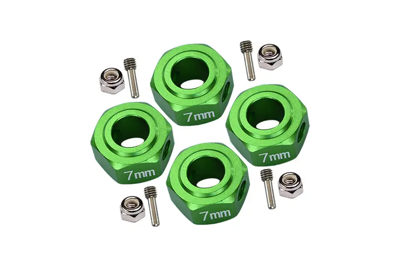 Aluminium Hex Adapter (12Mmx7mm) For Arrma 1:10 Granite / Big Rock 3S / Big Rock V3 3S / Vorteks 3S / Senton 3S / 1:8 Vendetta 3S - 4Pc Set Green 1