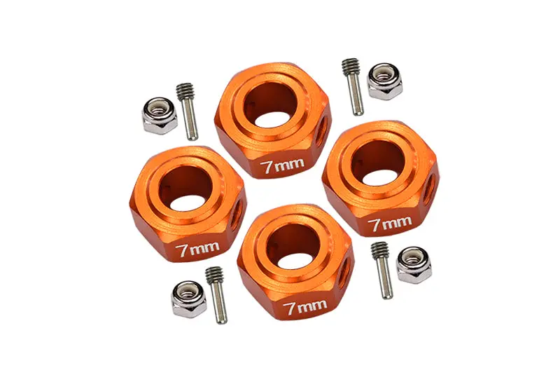 Aluminium Hex Adapter (12Mmx7mm) For Arrma 1:10 Granite / Big Rock 3S / Big Rock V3 3S / Vorteks 3S / Senton 3S / 1:8 Vendetta 3S - 4Pc Set Orange 1