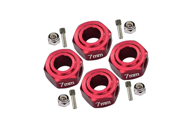 Aluminium Hex Adapter (12Mmx7mm) For Arrma 1:10 Granite / Big Rock 3S / Big Rock V3 3S / Vorteks 3S / Senton 3S / 1:8 Vendetta 3S - 4Pc Set Red 1