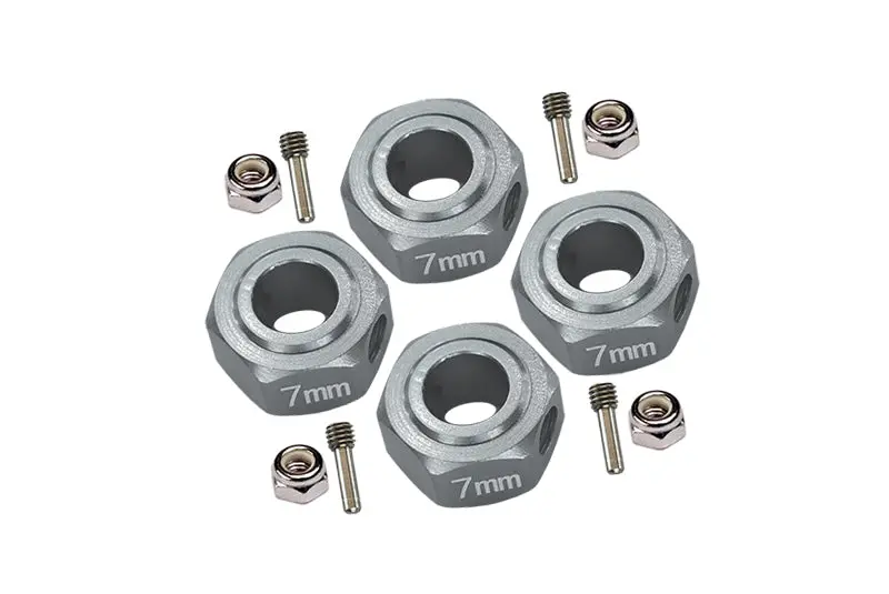 Aluminium Hex Adapter (12Mmx7mm) For Arrma 1:10 Granite / Big Rock 3S / Big Rock V3 3S / Vorteks 3S / Senton 3S / 1:8 Vendetta 3S - 4Pc Set Silver 1
