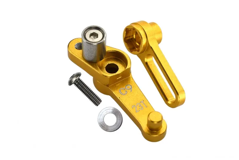Aluminium Servo Arm 23T (C9) & Steering Arm (C10) For 1/8 Kyosho Motorcycle Nsr500 - 2Pc Set Gold 1