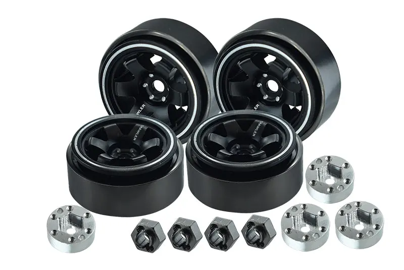 Aluminum 1.0 Inch Beadlock Alloy Wheel Rims Set (6 Poles) For Traxxas 1:18 Trx4m Ford Bronco / Trx4m Land Rover Defender / Axial 1:24 Scx24 Deadbolt / Scx24 Jeep Wrangler Upgrades - Black 1