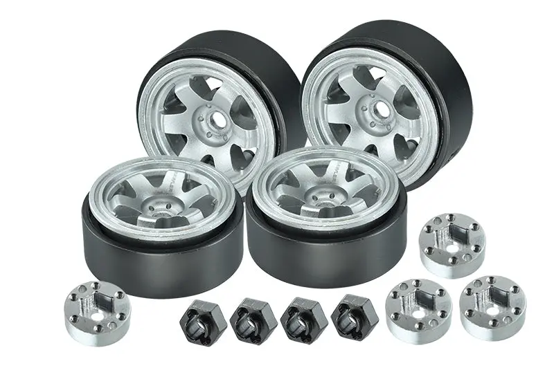 Aluminum 1.0 Inch Beadlock Alloy Wheel Rims Set (6 Poles) For Traxxas 1:18 Trx4m Ford Bronco / Trx4m Land Rover Defender / Axial 1:24 Scx24 Deadbolt / Scx24 Jeep Wrangler Upgrades - Silver 1