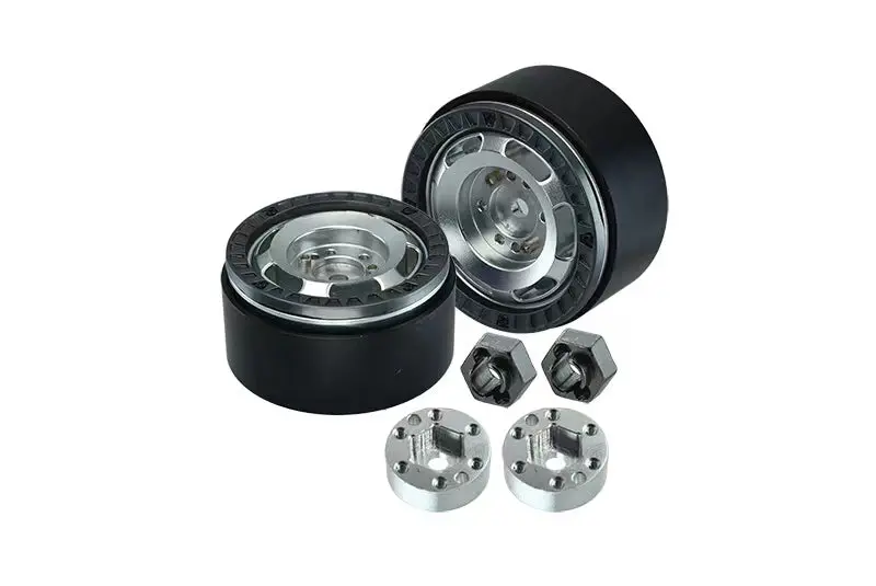 Aluminum 1.33 Inch Beadlock Alloy Wheel Rims Set (6 Poles) For Traxxas 1:18 Trx4m Ford Bronco / Trx4m Land Rover Defender / Axial 1:24 Scx24 Deadbolt / Scx24 Jeep Wrangler Upgrades - Black 1