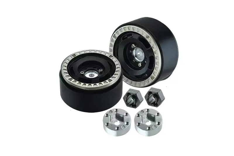 Aluminum 1.33 Inch Beadlock Alloy Wheel Rims Set (6 Poles) For Traxxas 1:18 Trx4m Ford Bronco / Trx4m Land Rover Defender / Axial 1:24 Scx24 Deadbolt / Scx24 Jeep Wrangler Upgrades - Silver 1