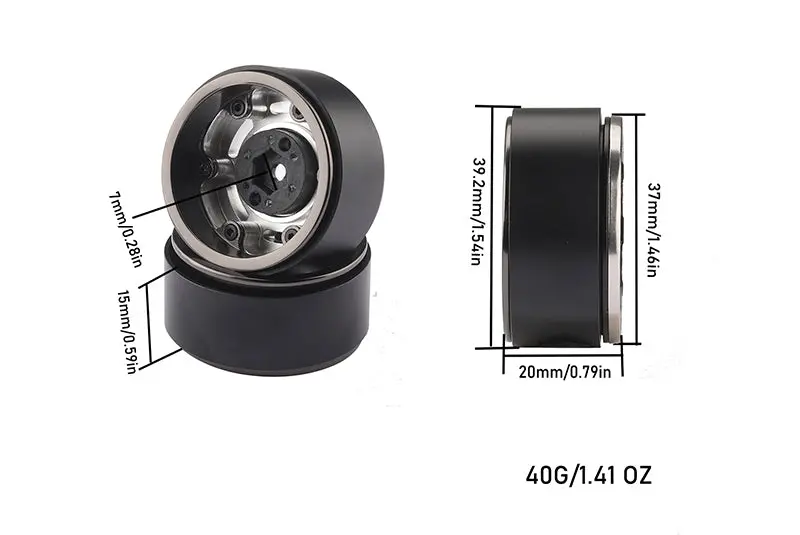 Aluminum 1.33 Inch Beadlock Alloy Wheel Rims Set (6 Poles) For Traxxas 1:18 Trx4m Ford Bronco / Trx4m Land Rover Defender / Axial 1:24 Scx24 Deadbolt / Scx24 Jeep Wrangler Upgrades - Silver 2