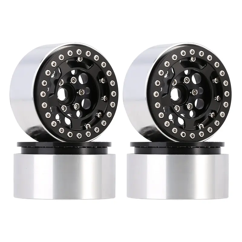Aluminum 1.9" Alloy Beadlock Wheel Rim Hub For 1/10 Rc Crawler Car Axial Scx10 90046 Traxxas Trx4 Redcat Gen8- 4Pc Black 1