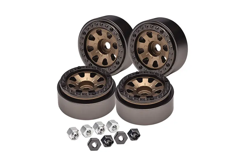 Aluminum 1-Inch Beadlock Wheel Rims Set (8 Poles) For Traxxas 1:18 Trx4m Ford Bronco / Trx4m Land Rover Defender / Axial 1:24 Scx24 Deadbolt / Scx24 Jeep Wrangler Upgrades - Titanium 1