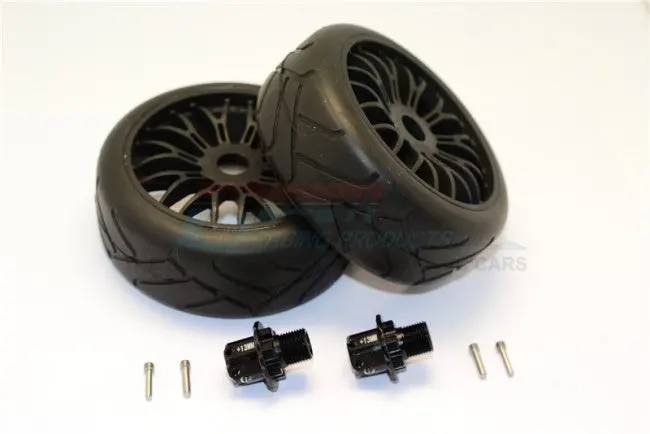 Aluminum 13Mm Hex Adapters + Rubber Radial Tires With Plastic Wheels For Arrma Typhon / Senton - 8Pcs Set Black 1