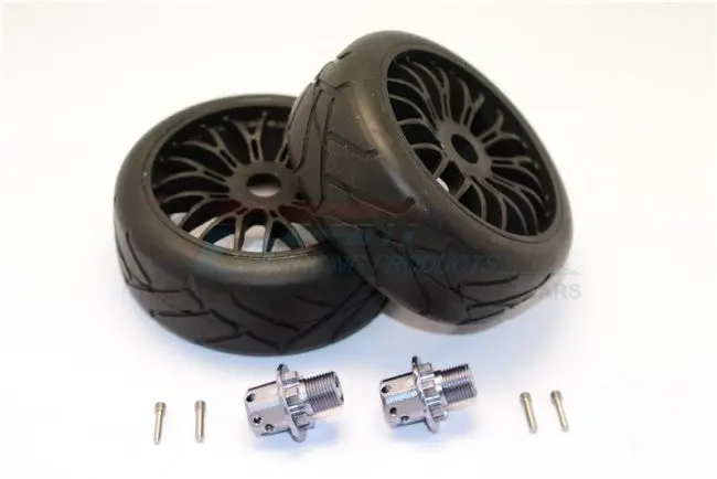 Aluminum 13Mm Hex Adapters + Rubber Radial Tires With Plastic Wheels For Arrma Typhon / Senton - 8Pcs Set Gray Silver 1