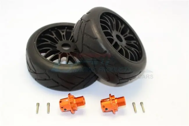 Aluminum 13Mm Hex Adapters + Rubber Radial Tires With Plastic Wheels For Arrma Typhon / Senton - 8Pcs Set Orange 1