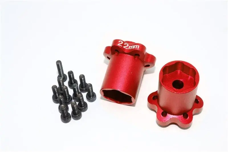 Aluminum 2.2 Wheel Hub Adapters (22Mm Thickness) For Axial Yeti, Yeti Score, Exo, Wraith & Scx10 - 1Pr Set Red 1