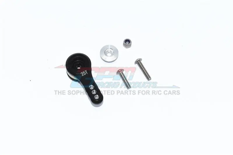 Aluminum 25T Servo Horn With Built-In Spring (3 Positioning Holes) For Arrma 1:8 Kraton / Outcast / Notorious / Typhon / Kraton V5 / Notorious V5 / 1:7 Infraction / Limitless - 5Pc Set Black 1
