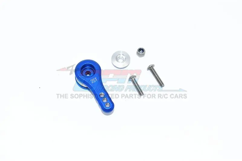 Aluminum 25T Servo Horn With Built-In Spring (3 Positioning Holes) For Arrma 1:8 Kraton / Outcast / Notorious / Typhon / Kraton V5 / Notorious V5 / 1:7 Infraction / Limitless - 5Pc Set Blue 1
