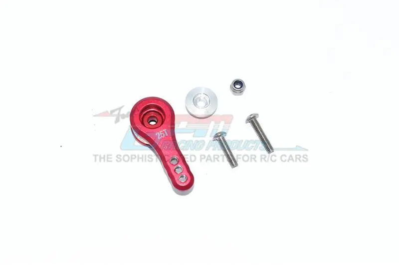 Aluminum 25T Servo Horn With Built-In Spring (3 Positioning Holes) For Arrma 1:8 Kraton / Outcast / Notorious / Typhon / Kraton V5 / Notorious V5 / 1:7 Infraction / Limitless - 5Pc Set Red 1