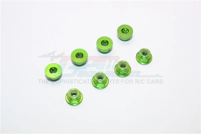 Aluminum 3Mm Flanged Lock Nuts - 8Pcs Green 1
