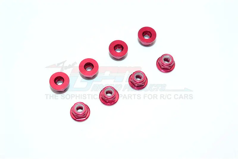 Aluminum 3Mm Flanged Lock Nuts - 8Pcs Red 1