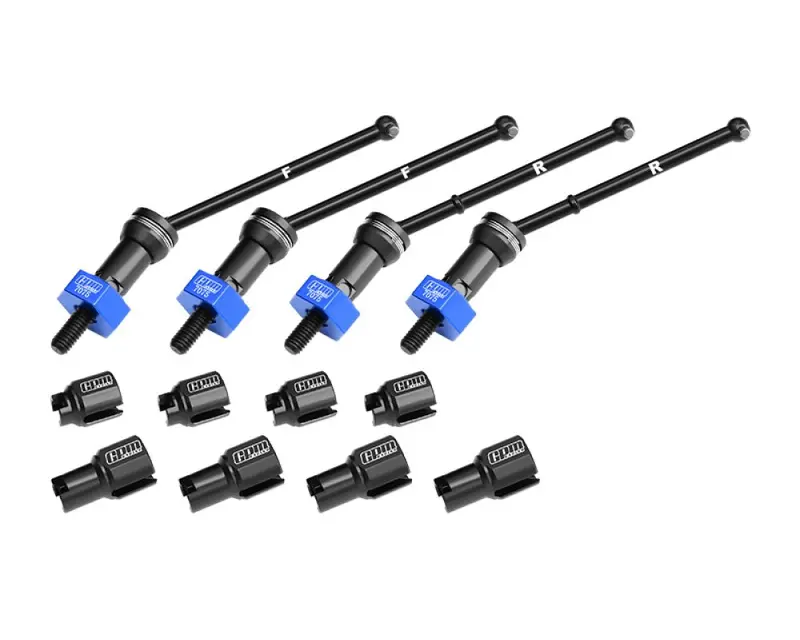 Aluminum 4140 Carbon Steel Front & Rear Cvd Drive Shafts With Alloy 7075 Wheel Hex (Pins Thickened 2Mm) For Arrma 1:18 Granite Grom / 1:14 Typhon Grom Small Scale Buggy Upgrades - Blue 1