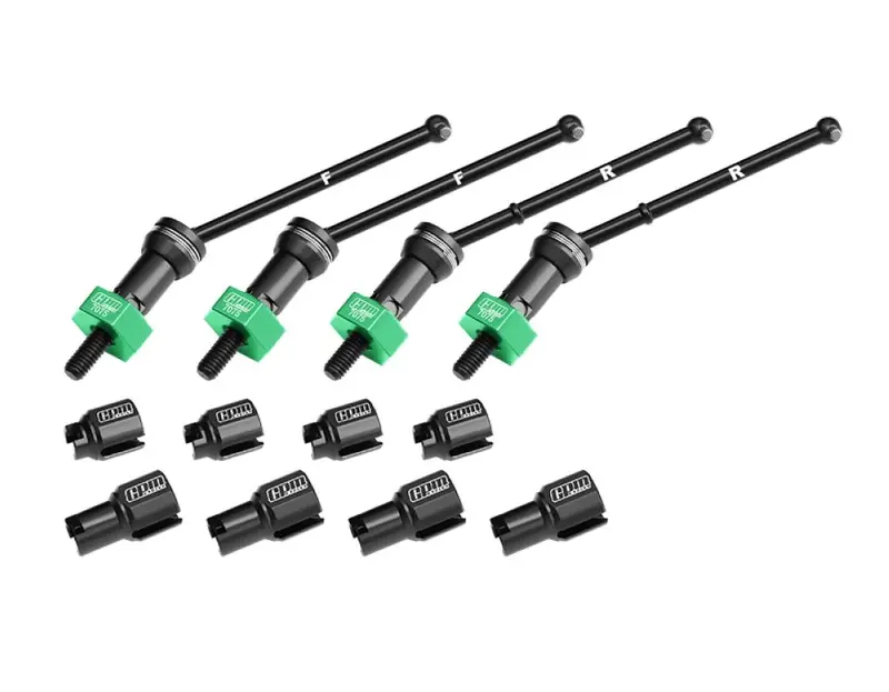 Aluminum 4140 Carbon Steel Front & Rear Cvd Drive Shafts With Alloy 7075 Wheel Hex (Pins Thickened 2Mm) For Arrma 1:18 Granite Grom / 1:14 Typhon Grom Small Scale Buggy Upgrades - Green 1