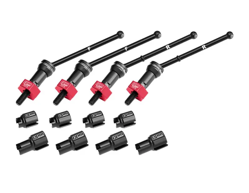 Aluminum 4140 Carbon Steel Front & Rear Cvd Drive Shafts With Alloy 7075 Wheel Hex (Pins Thickened 2Mm) For Arrma 1:18 Granite Grom / 1:14 Typhon Grom Small Scale Buggy Upgrades - Red 1