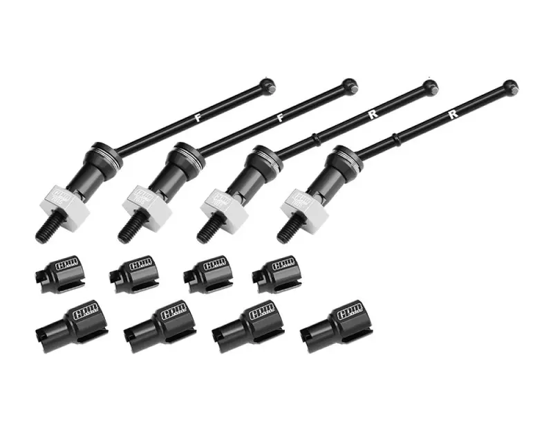 Aluminum 4140 Carbon Steel Front & Rear Cvd Drive Shafts With Alloy 7075 Wheel Hex (Pins Thickened 2Mm) For Arrma 1:18 Granite Grom / 1:14 Typhon Grom Small Scale Buggy Upgrades - Silver 1