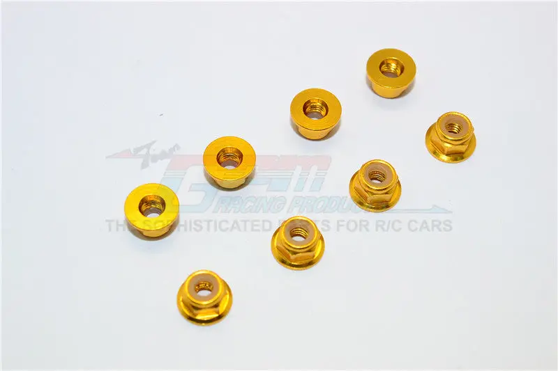 Aluminum 4Mm Flanged Lock Nuts - 8Pcs Gold 1