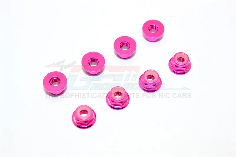 Aluminum 4Mm Flanged Lock Nuts - 8Pcs Pink 1