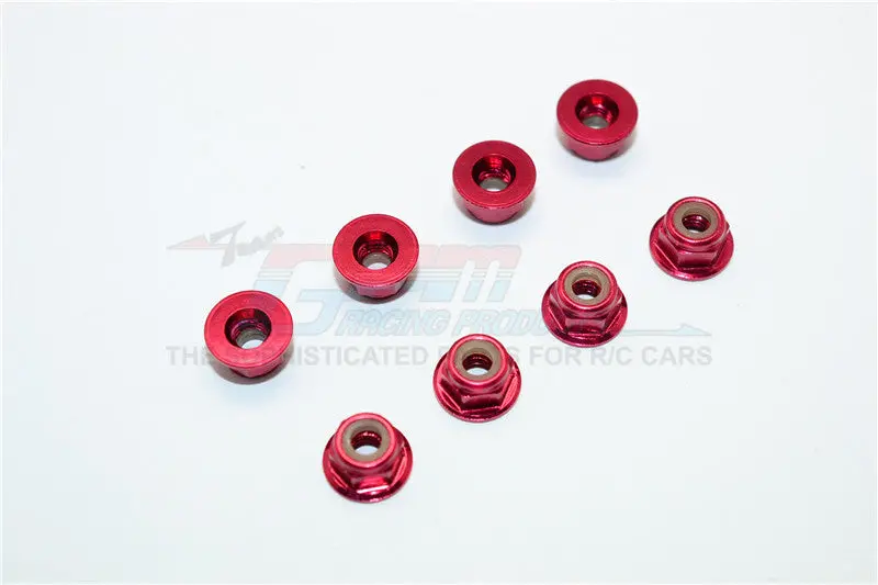 Aluminum 4Mm Flanged Lock Nuts - 8Pcs Red 1