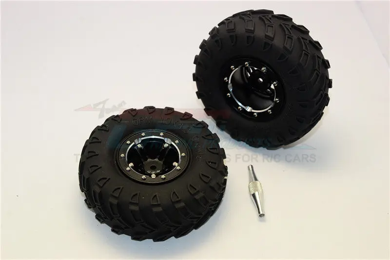 Aluminum 5 Poles Simulation Wheels In Silver Edge With 1.9" Tire & Hex Tool (All Silver Screws) - 1Pr Set Black 1