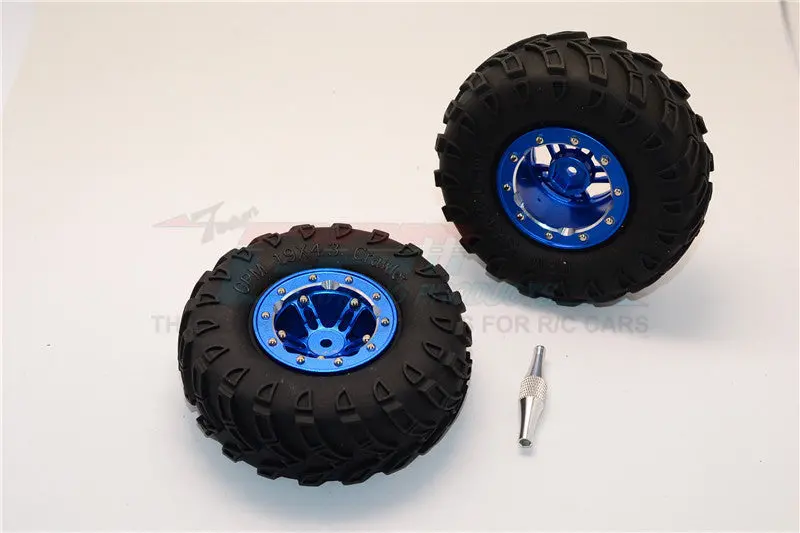Aluminum 5 Poles Simulation Wheels In Silver Edge With 1.9" Tire & Hex Tool (All Silver Screws) - 1Pr Set Blue 1