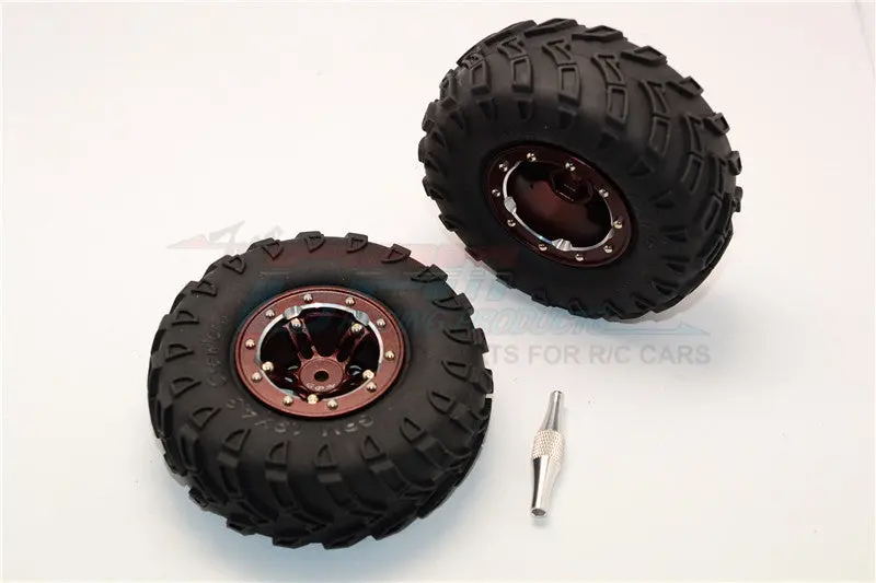 Aluminum 5 Poles Simulation Wheels In Silver Edge With 1.9" Tire & Hex Tool (All Silver Screws) - 1Pr Set Brown 1