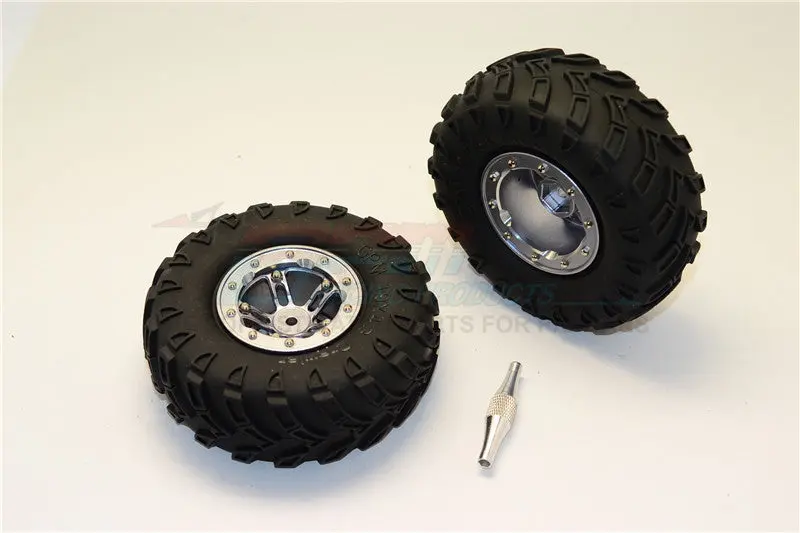 Aluminum 5 Poles Simulation Wheels In Silver Edge With 1.9" Tire & Hex Tool (All Silver Screws) - 1Pr Set Gray Silver 1