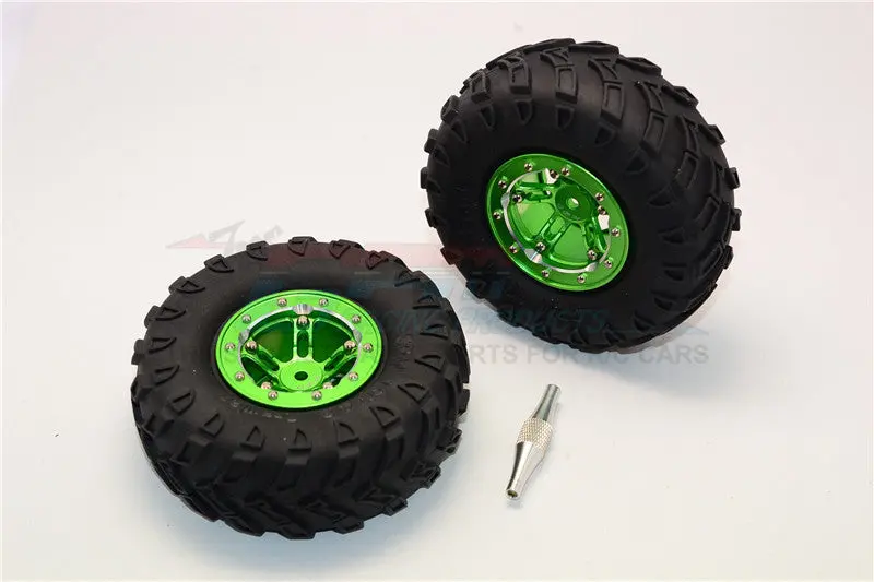 Aluminum 5 Poles Simulation Wheels In Silver Edge With 1.9" Tire & Hex Tool (All Silver Screws) - 1Pr Set Green 1