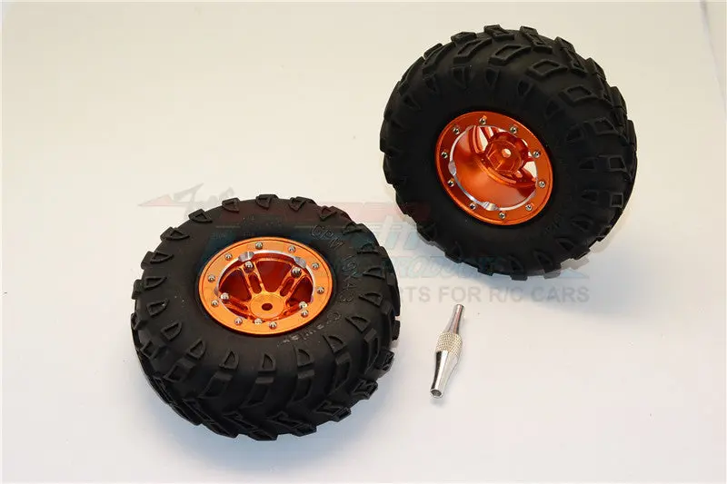 Aluminum 5 Poles Simulation Wheels In Silver Edge With 1.9" Tire & Hex Tool (All Silver Screws) - 1Pr Set Orange 1
