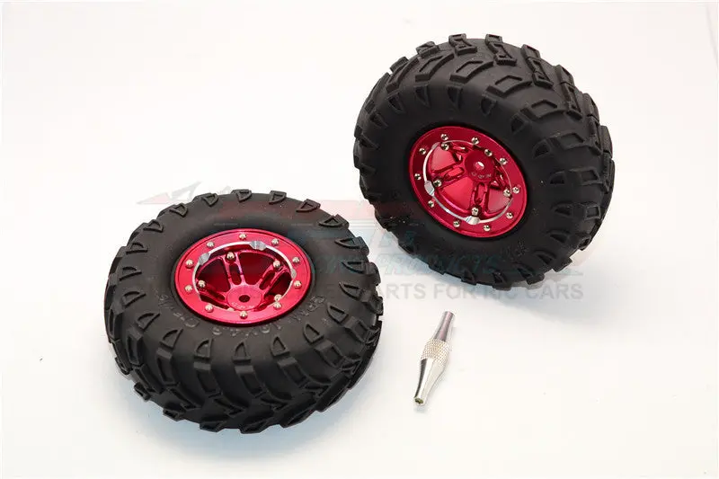 Aluminum 5 Poles Simulation Wheels In Silver Edge With 1.9" Tire & Hex Tool (All Silver Screws) - 1Pr Set Red 1
