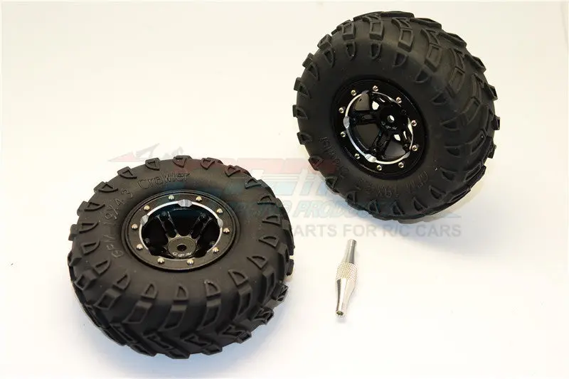 Aluminum 5 Poles Simulation Wheels In Silver Edge With 1.9" Tire & Hex Tool (Inner Black & Outer Silver Screws) - 1Pr Set Black 1
